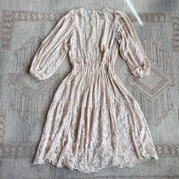 Ethereal Sheer Silk Lace Overlay Prairie Midi Dress Bridal Honeymoon L  Sundance